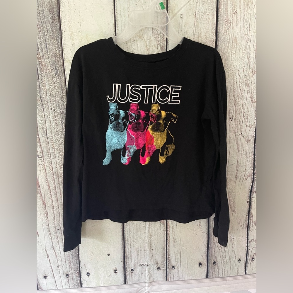 Justice Kids Black Long Sleeve Shirt with Colorful Dog Print